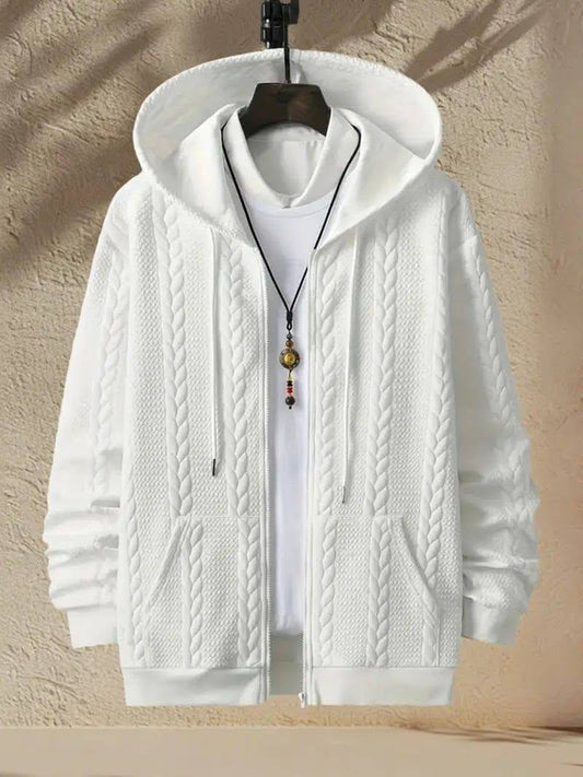 VASBR Textured Knit Zip Hoodie – Premium Comfort in Black & White (L–2XL)